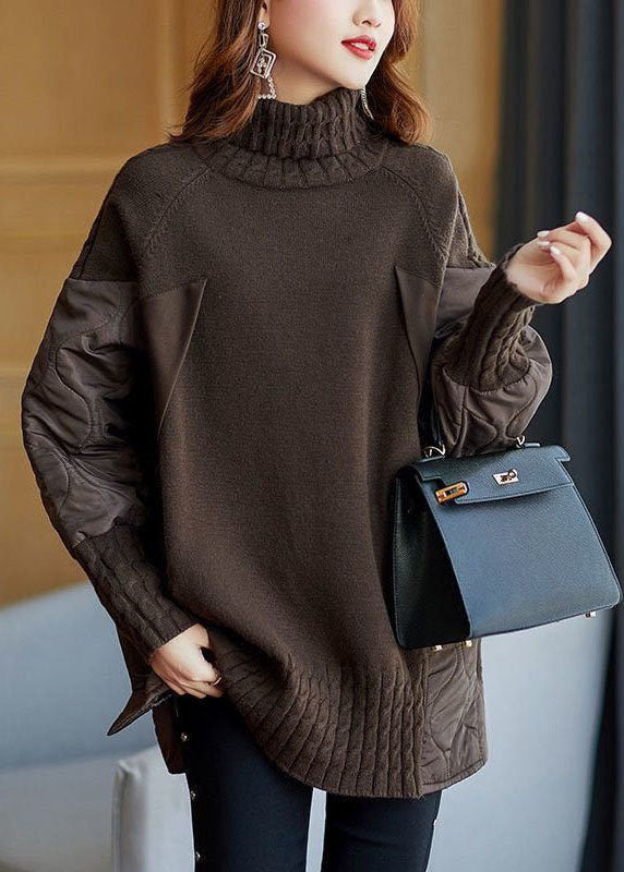 Stilla | Pullover af Patchwork Strik med Rullekrave