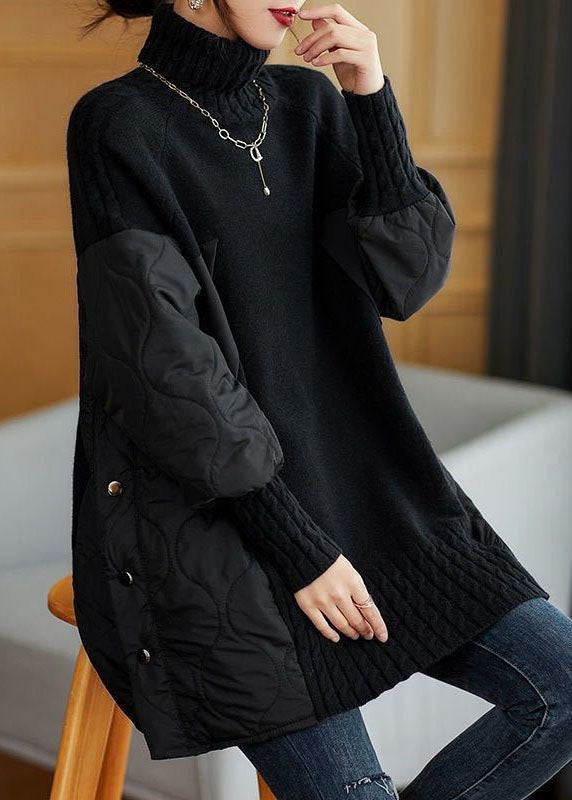 Stilla | Pullover af Patchwork Strik med Rullekrave