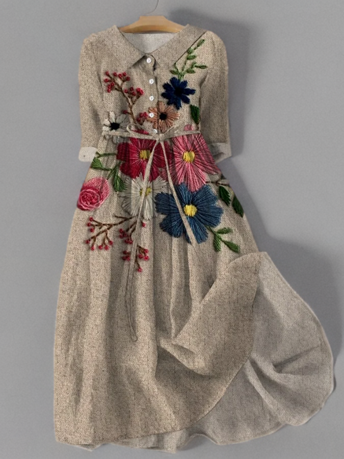 Stilla | Vintage Kjole Med Lommer I Botanisk Blonde