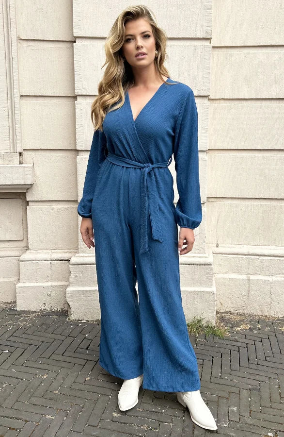 Stilla | Smock Jumpsuit Med V-udskæring Blå Jeans