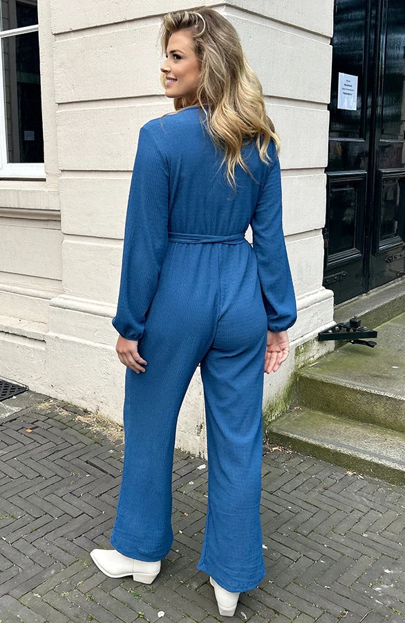 Stilla | Smock Jumpsuit Med V-udskæring Blå Jeans
