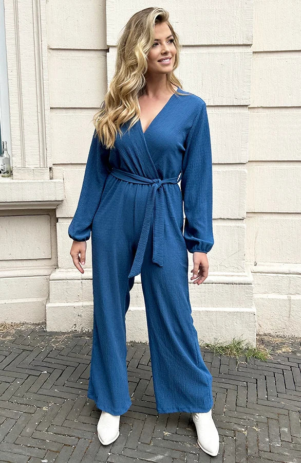 Stilla | Smock Jumpsuit Med V-udskæring Blå Jeans