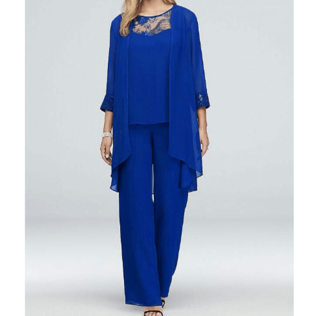 Stilla | Hals Blonde Chiffon Cardigan & Lige Bukser