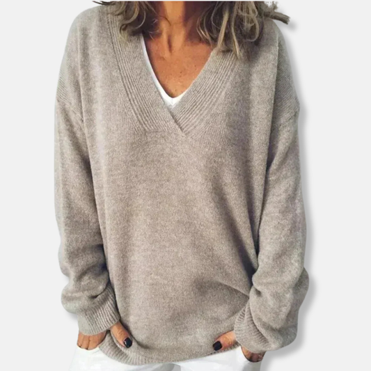 Stilla | Uld Overstørrelse V-Hals Sweatshirt Ribbet Bund Sweatshirt