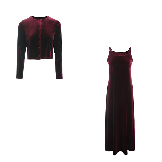 Stilla | Elegante Velvet Vest & Bælte Kjole Sæt