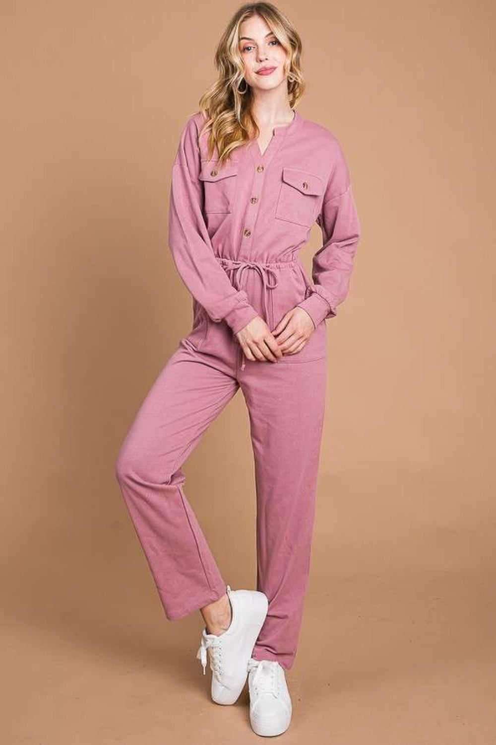 Stilla | Code Full Size Knapper Op Drawstring Talje Lige Jumpsuit