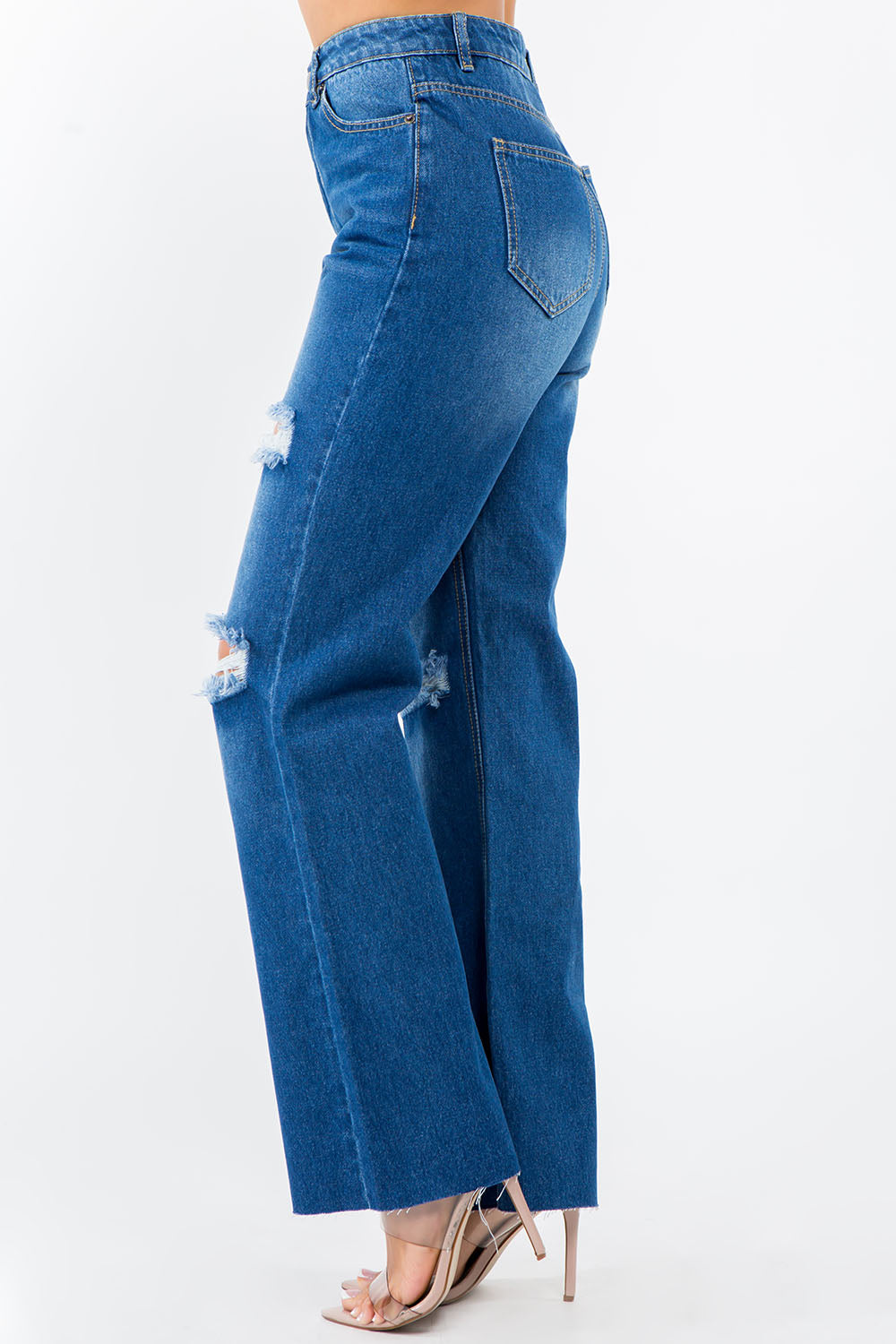 Stilla | Bazi Høj Talje Distressed Bred Ben Jeans