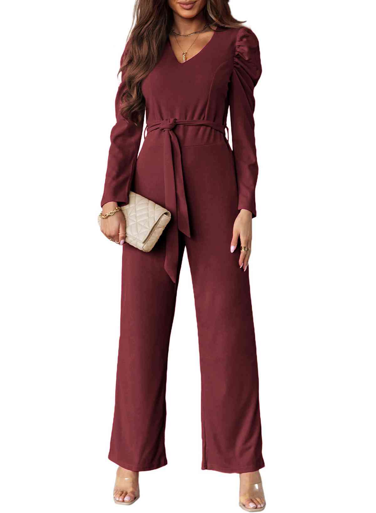 Stilla | Lang Puff Ærme V-hals Jumpsuit