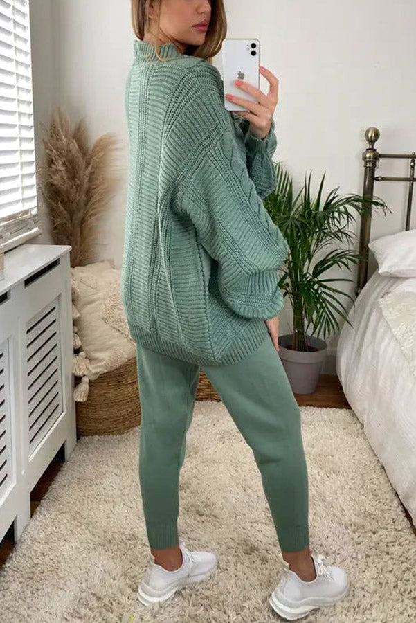 Stilla | Cozy Island Pocketed Cable Knit Afslappet Loungewear Sæt