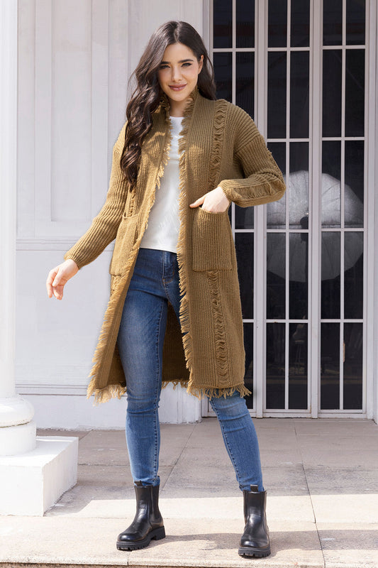Stilla | Trim Åben Front Cardigan med Lommer