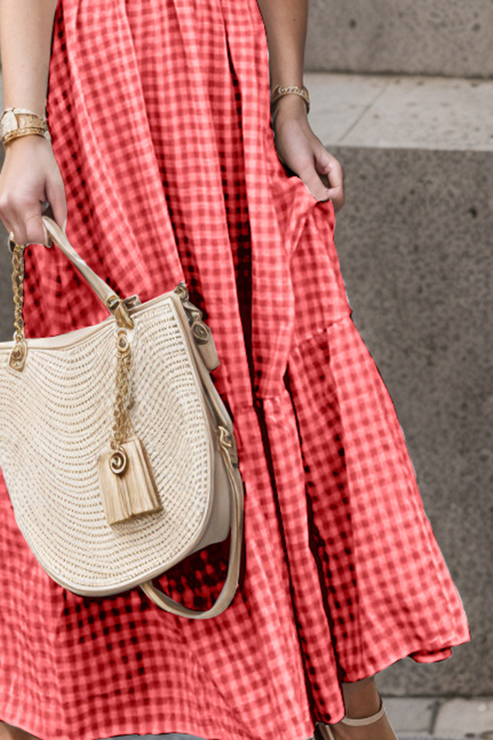 Stilla | Str. Smocked Ruffled Plaid Ruffle Hem Kjole