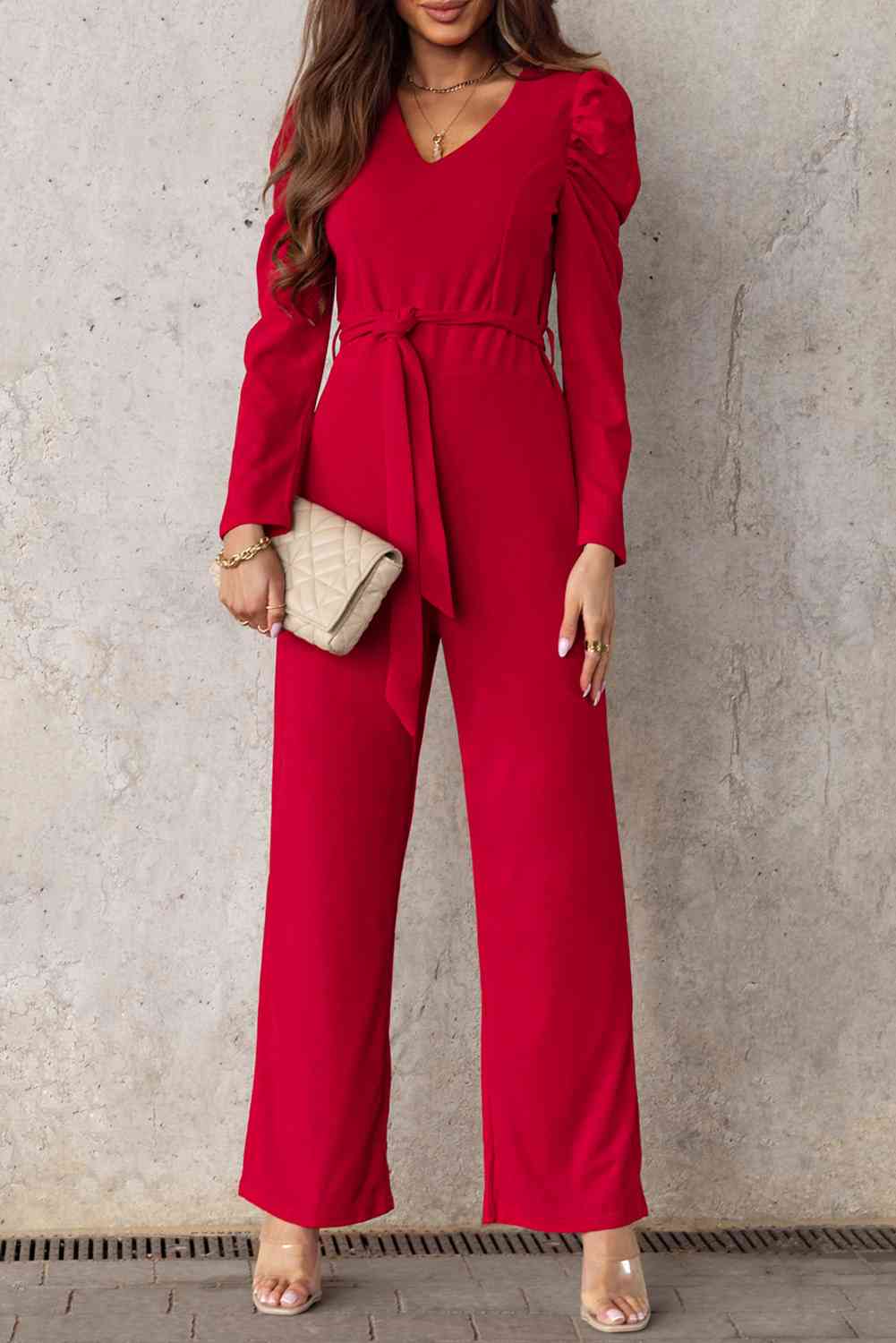 Stilla | Lang Puff Ærme V-hals Jumpsuit
