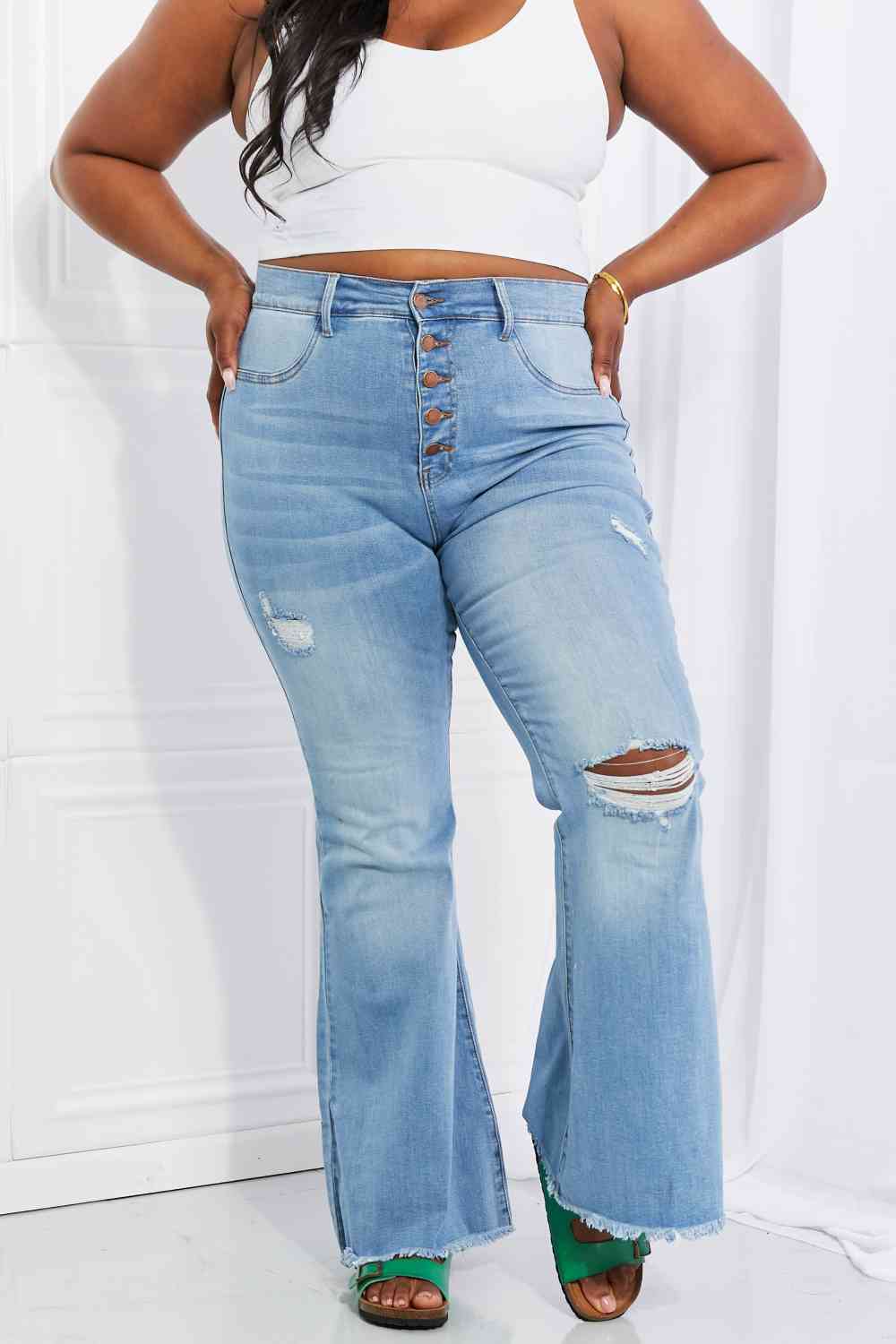 Stilla | Miu Full Size Jess Button Flare Jeans