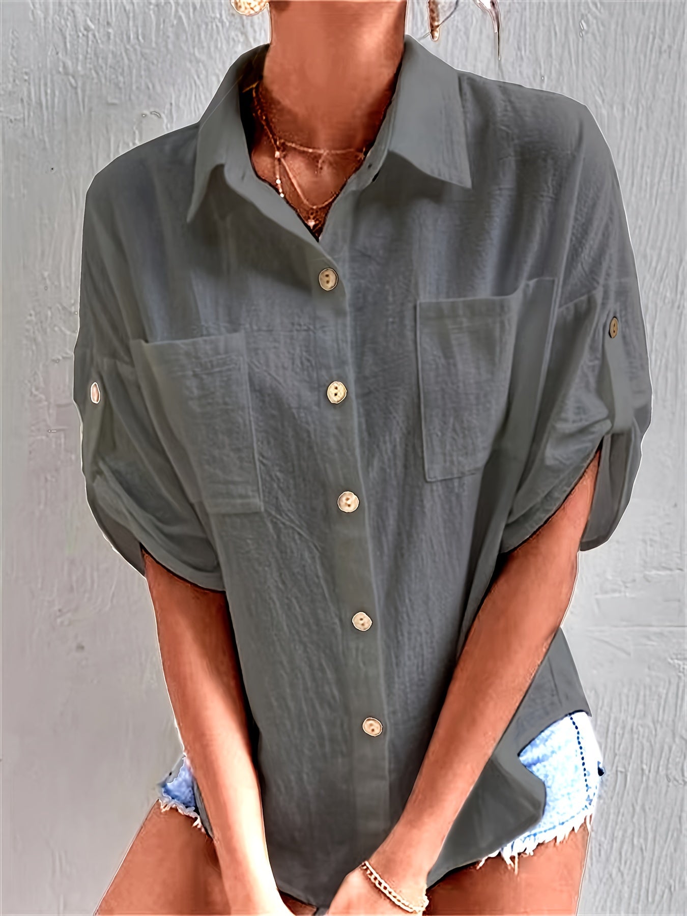 Stilla | Dam Linen Bluse Med Kortærmer Og Knaplukning