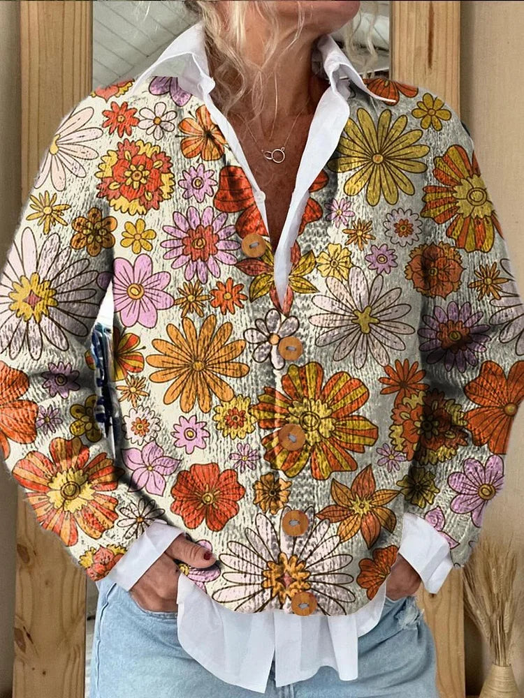 Stilla | Smuk Strikket Cardigan Med Blomstret Tryk og Knapper Til Kvinder