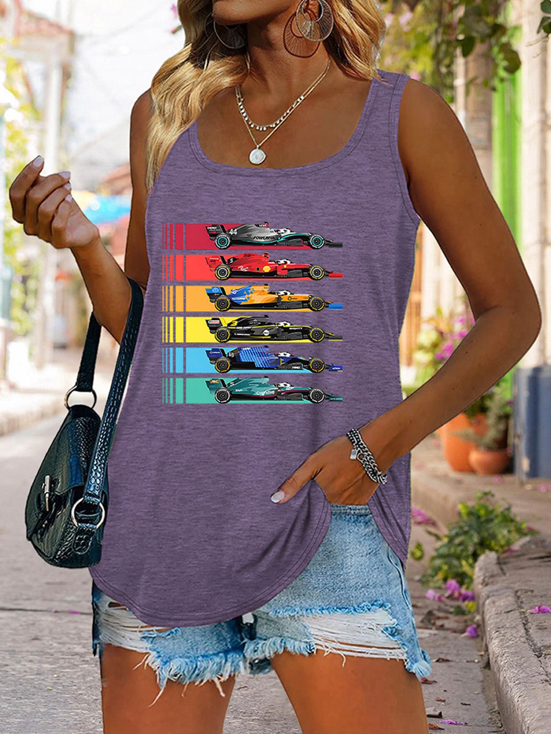 Stilla | Neck Race Car Graphic Tank Top