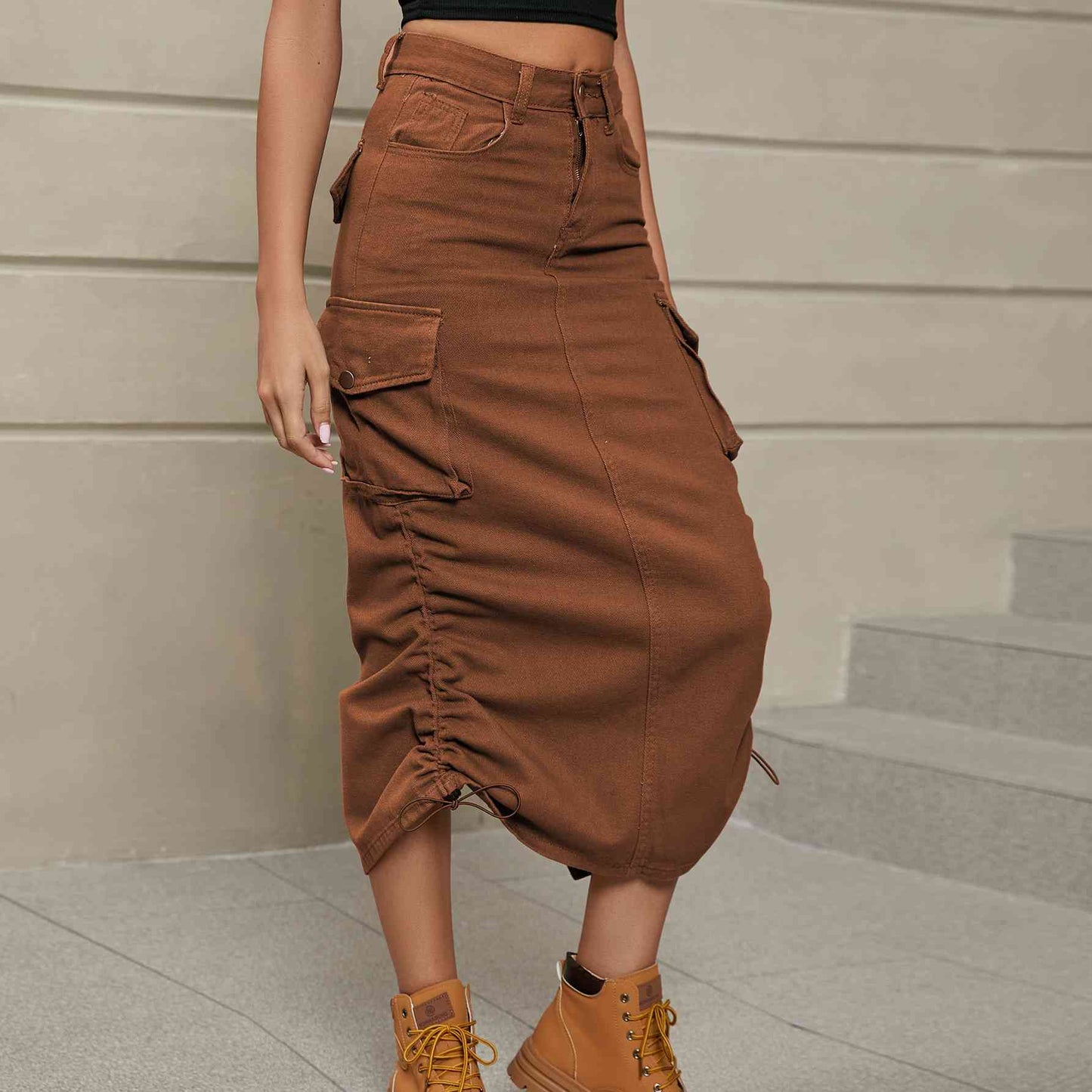 Stilla | Rynket Slids Denim Midi Nederdel