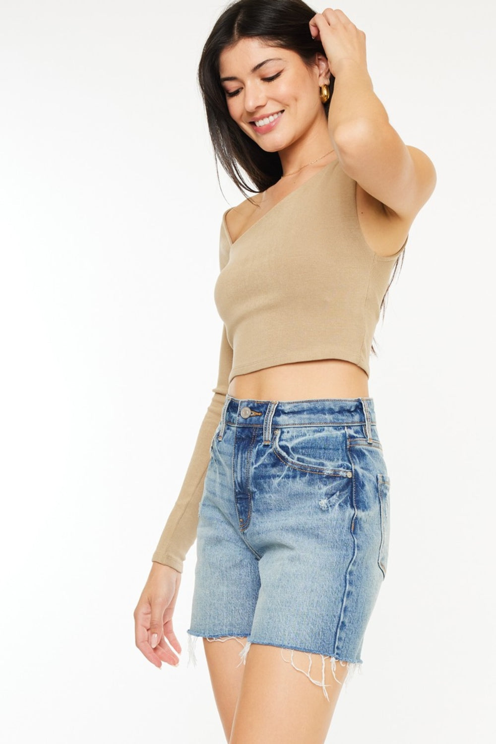 Stilla | Full Size Raw Hem Høj Talje Denim Shorts