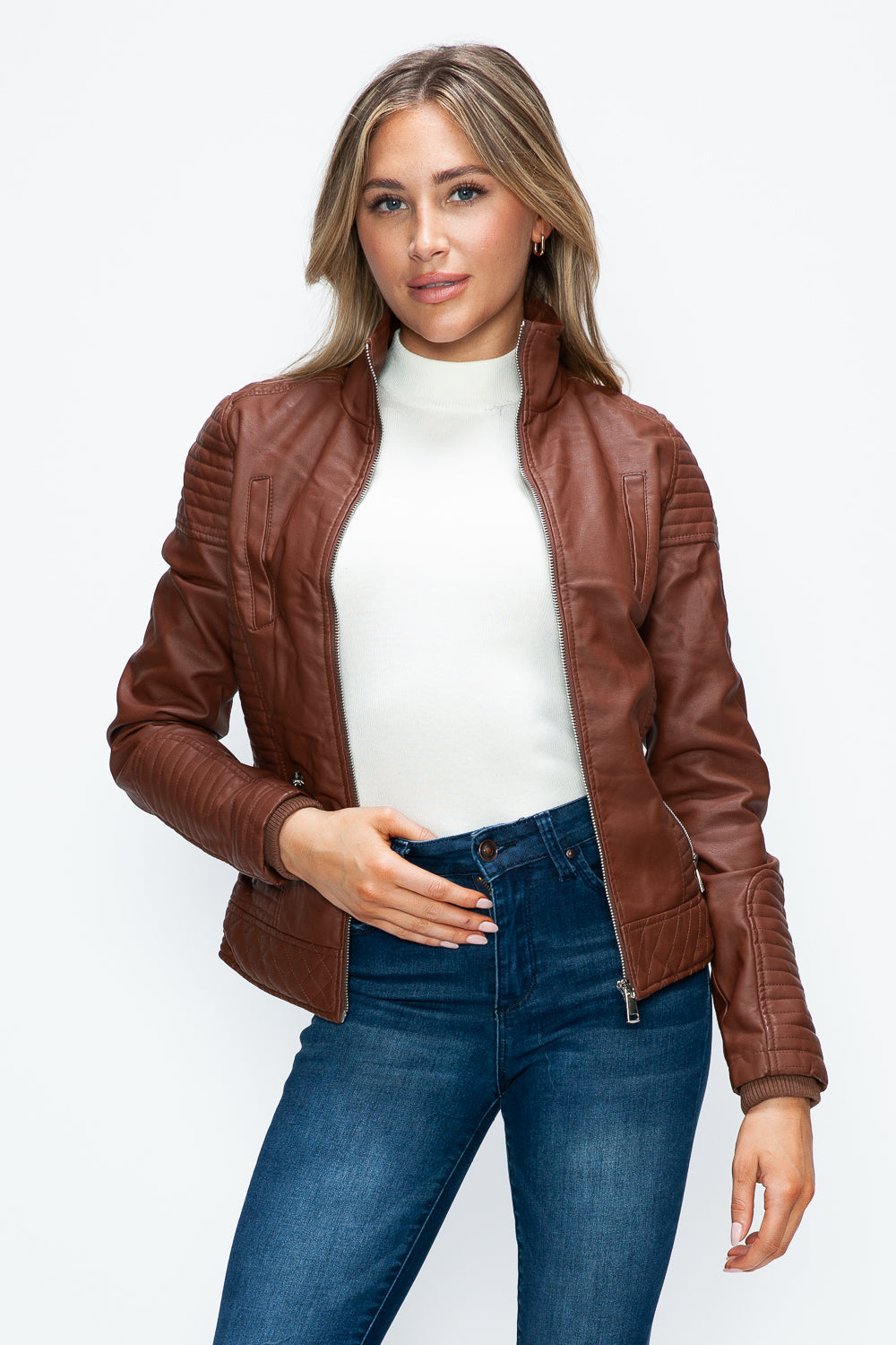 Stilla | Faux Layered Double-Zipper Jacket with Fuzzy Hood