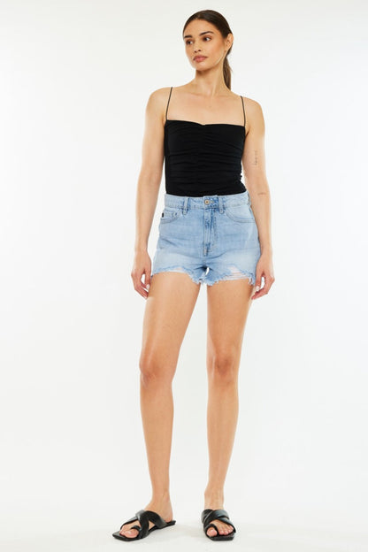 Stilla | Raw Hem Distressed Høj Talje Denim Shorts