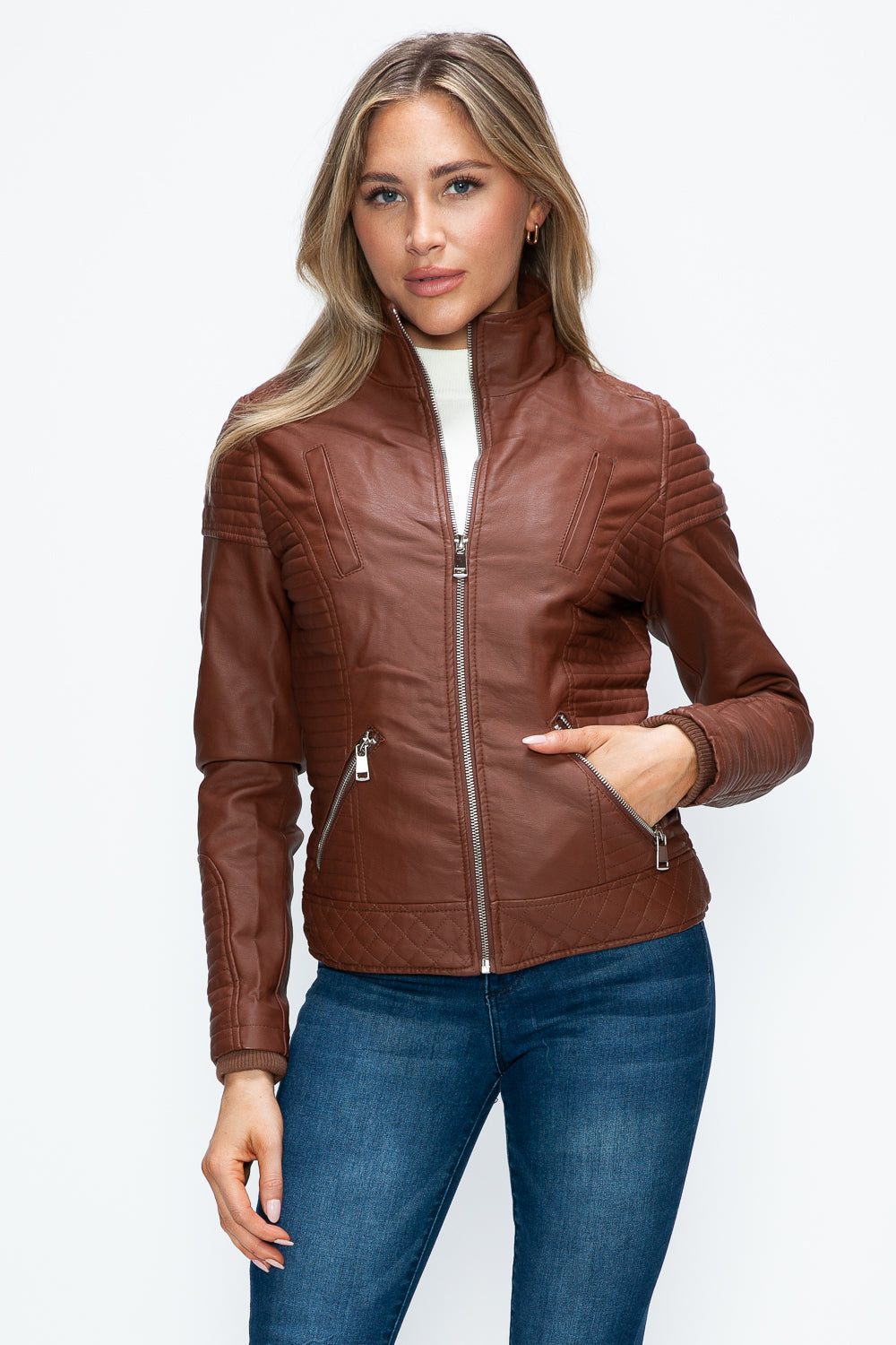 Stilla | Faux Layered Double-Zipper Jacket with Fuzzy Hood