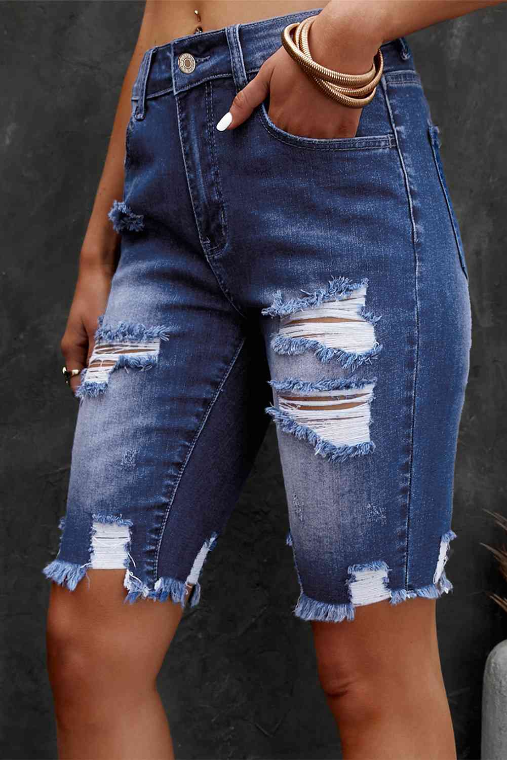 Stilla | Flossede Kant Denim Bermuda Shorts