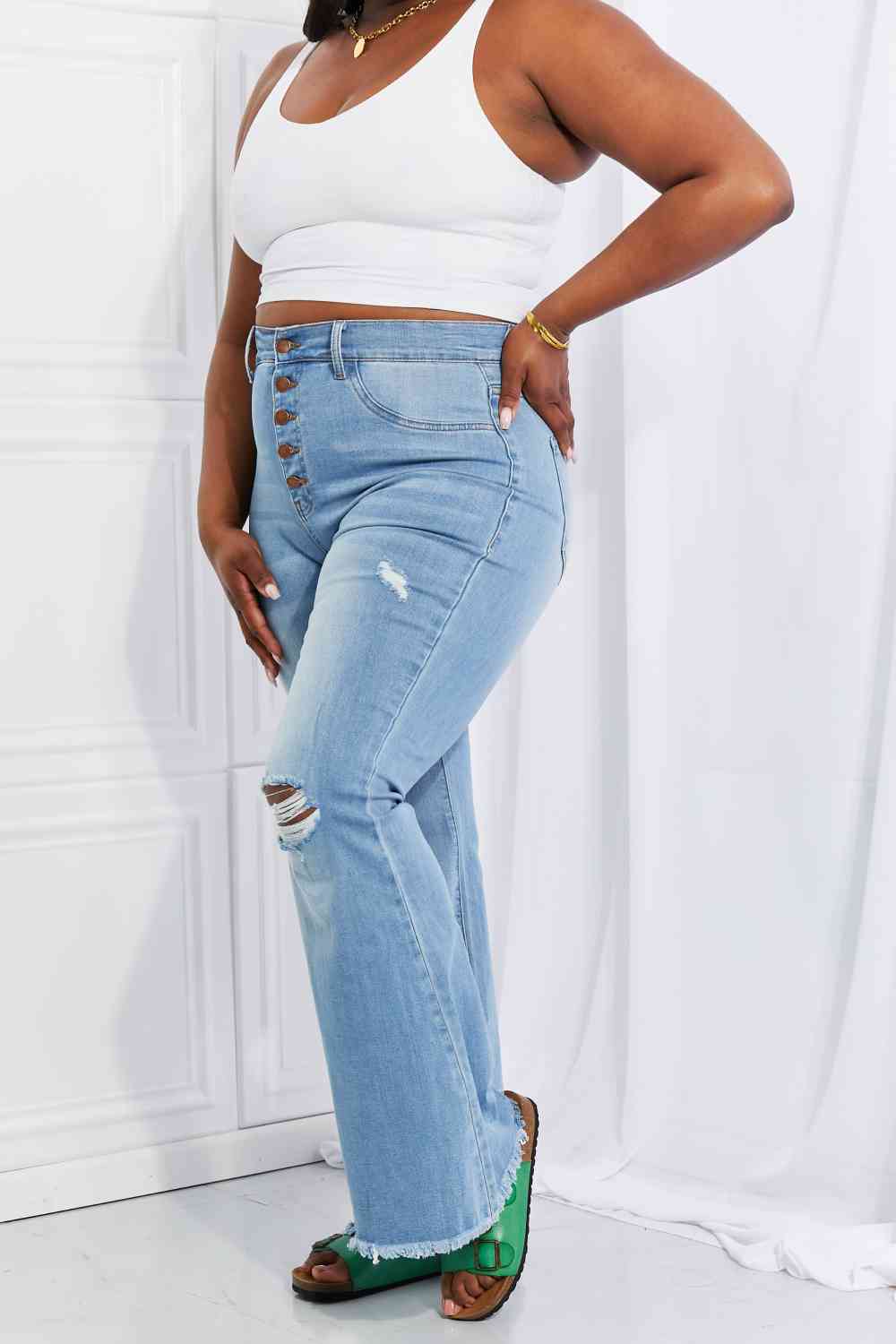 Stilla | Miu Full Size Jess Button Flare Jeans
