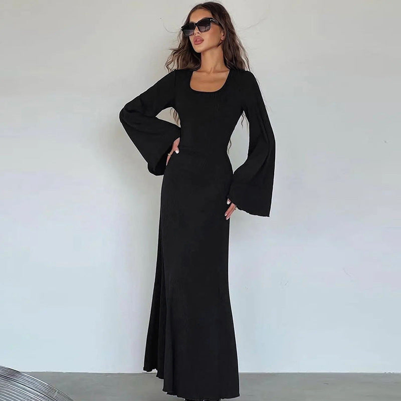 Stilla | U|neck Lace|up Bell Sleeve Dress