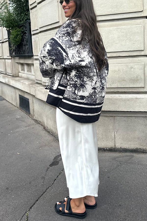 Stilla | Songs Porcelæns Tinte Trykt Taske Stoppet Bomulds Kimono Jakke