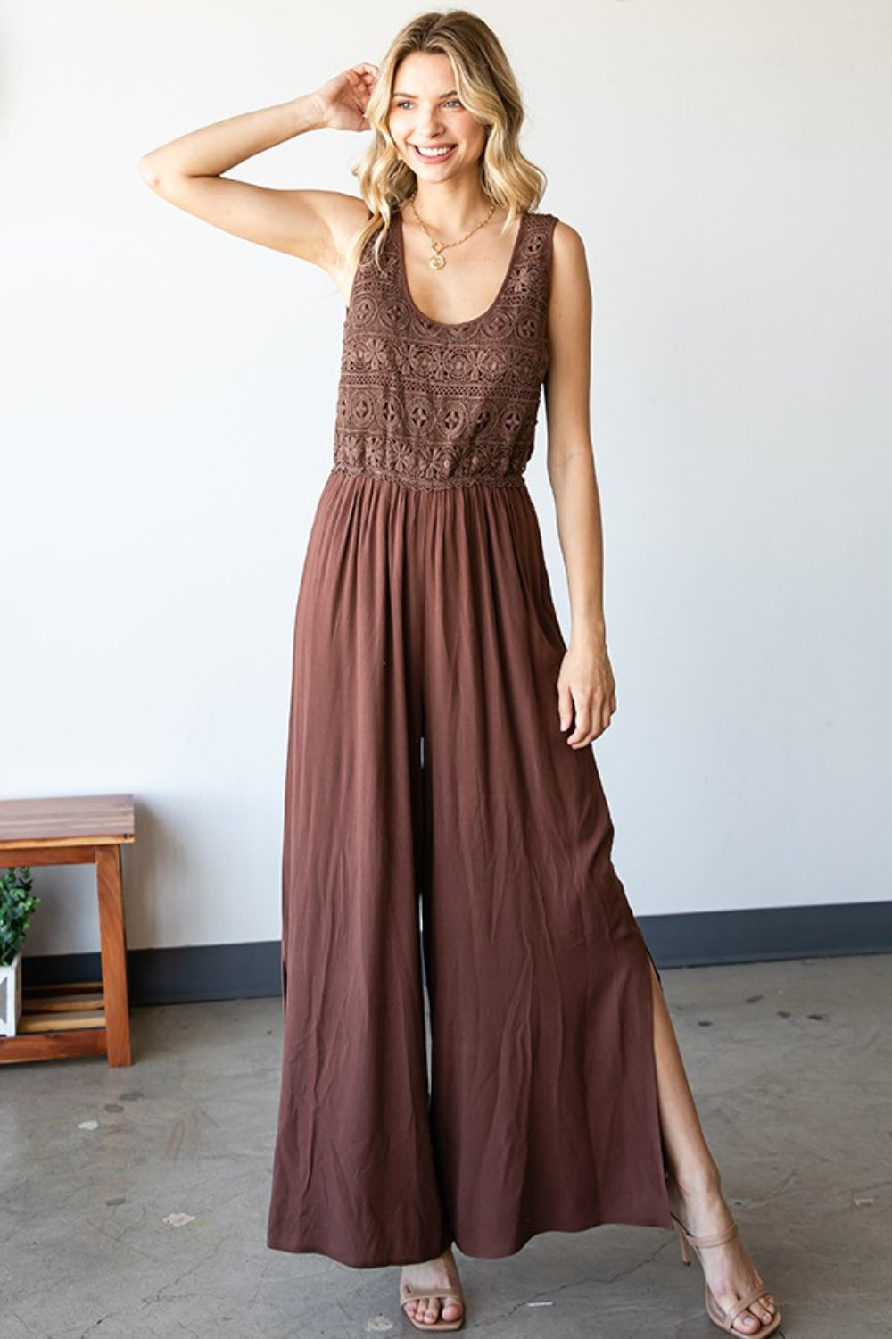 Stilla | Love Tie Back Without Sleeves Slit Wide Leg Jumpsuit