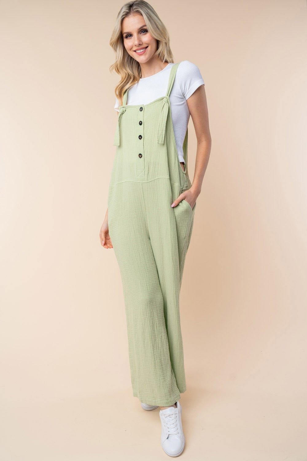 Stilla | Birch Texture Uden Ærmer Bred Ben Jumpsuit