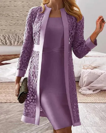 Stilla | Damernes Blonde Cardigan Kjole To-delt Sæt