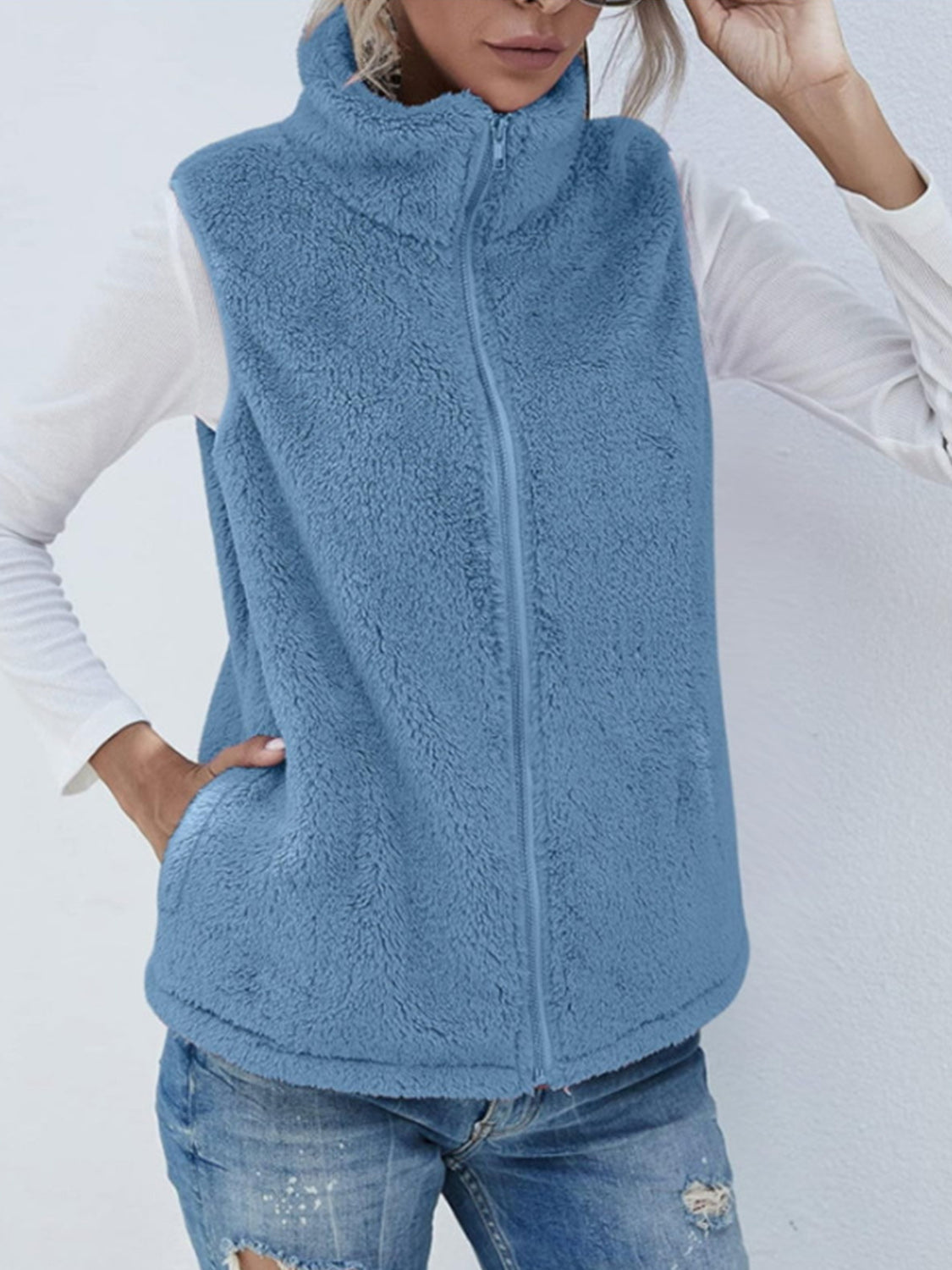 Stilla | Plush Vest Kapotte med Lynlås og Store Lommer