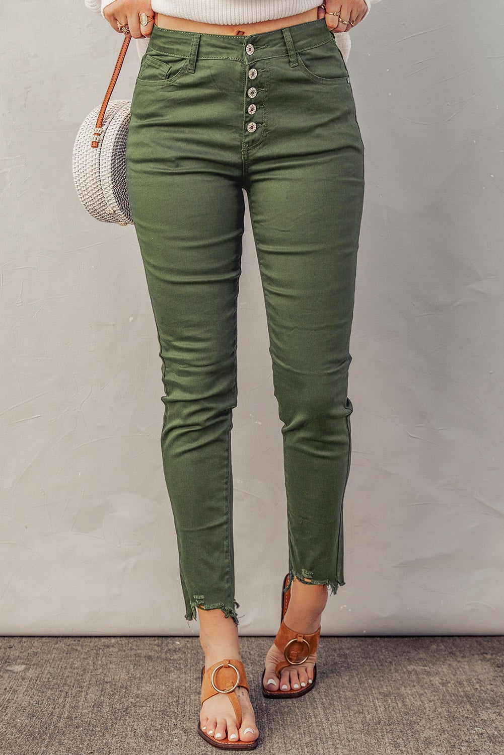 Stilla | Knap-åbning Kant Detalje Skinny Jeans