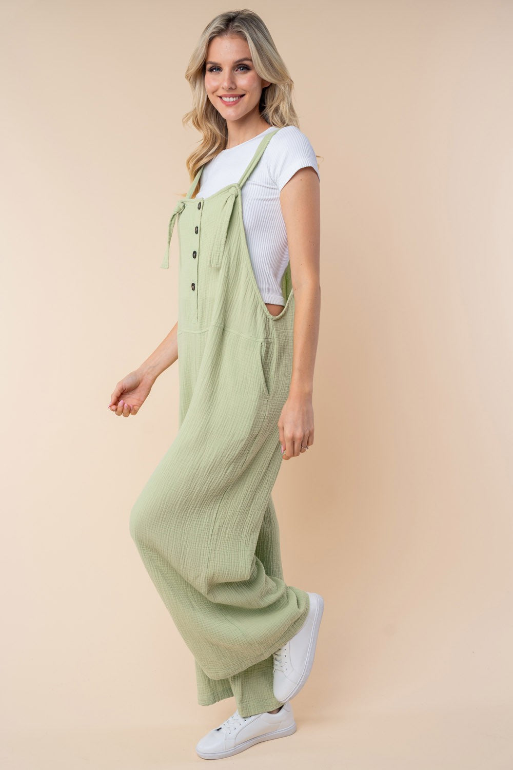 Stilla | Birch Texture Uden Ærmer Bred Ben Jumpsuit