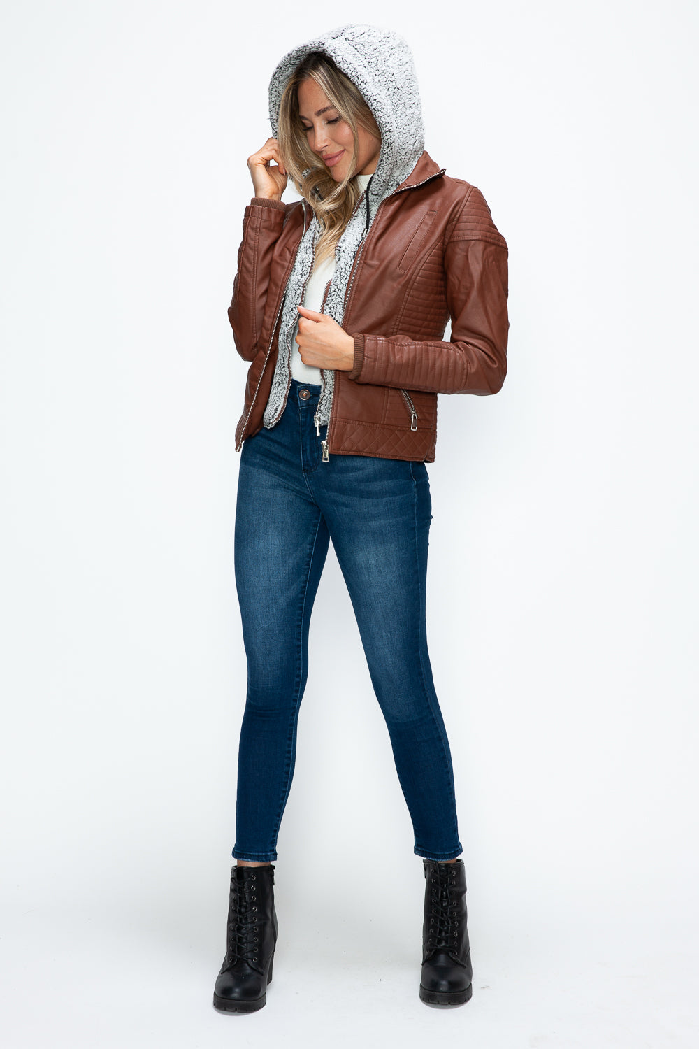 Stilla | Faux Layered Double-Zipper Jacket with Fuzzy Hood