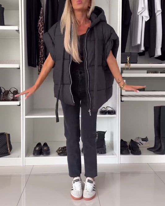 Stilla | Jakker med hætte Enfarvet Lynlås og Korte Ærmer