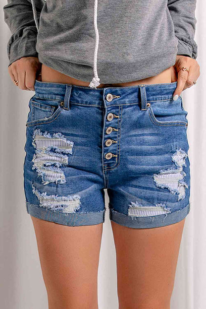 Stilla | Knaplukning Stribet Foring Denim Shorts
