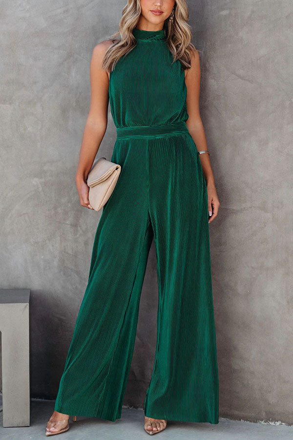 Stilla | Ikonisk Dame Lommer Plisseret Bred Ben Jumpsuit