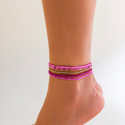 Barbie Pink 5Pcs Krystal Perle Stabelbare Anklet Sæt