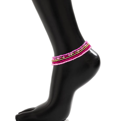 Barbie Pink 5Pcs Krystal Perle Stabelbare Anklet Sæt