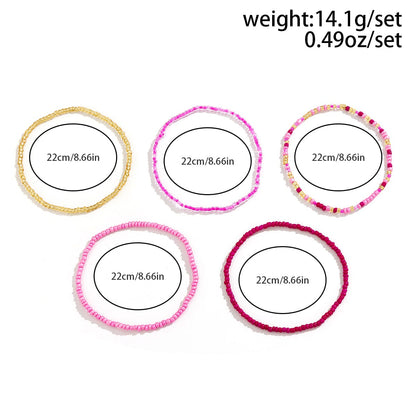 Barbie Pink 5Pcs Krystal Perle Stabelbare Anklet Sæt