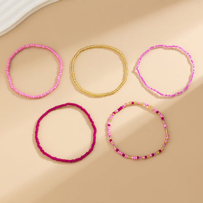 Barbie Pink 5Pcs Krystal Perle Stabelbare Anklet Sæt