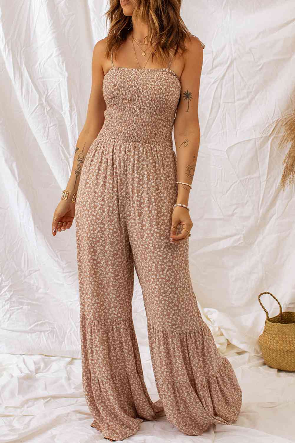 Stilla | Spaghetti strop smocket bred benet jumpsuit