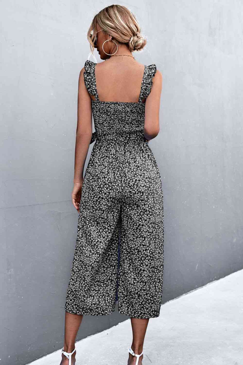 Stilla | Ruffle Strap Smocked Belted Jumpsuit