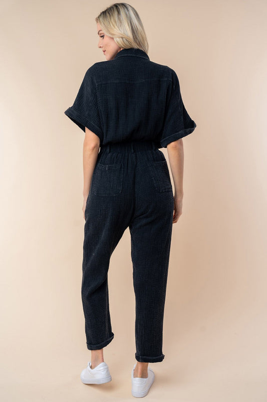 Stilla | Birch Texture Kortærmet Jumpsuit