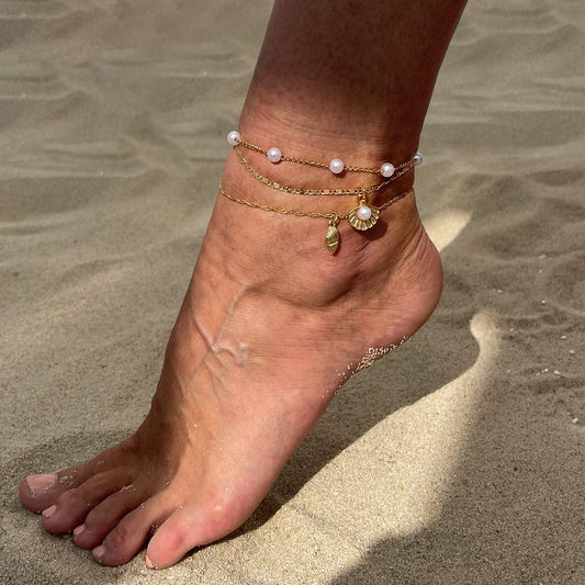 Strandstil Lagdelt Conchsnegl Charms Perlekæde Anklet