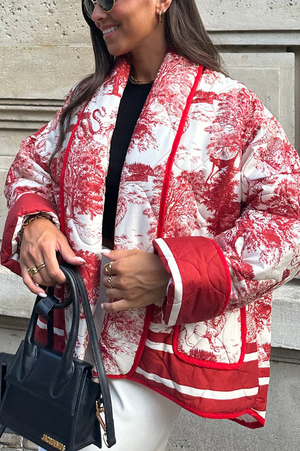 Stilla | Songs Porcelæns Tinte Trykt Taske Stoppet Bomulds Kimono Jakke