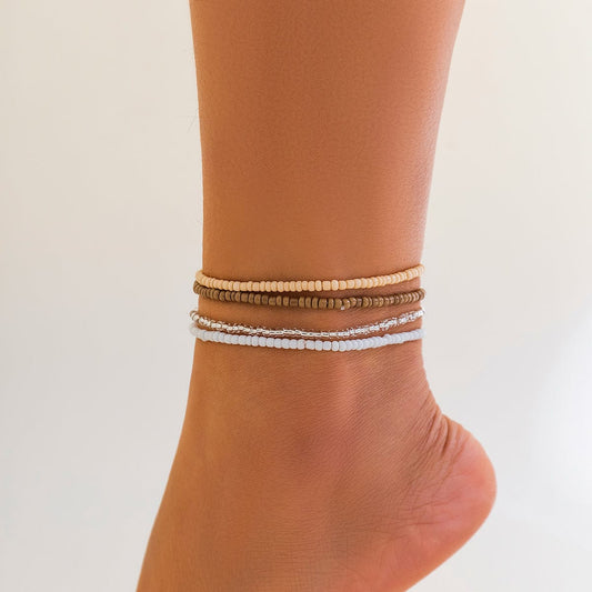 Bohemia 4Pcs Krystal Perle Stapelbare Ankel Sæt