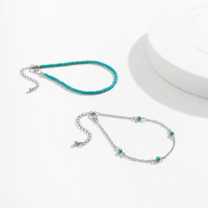 Bohemia Laget Frø Perle Turquoise Ankel Sæt